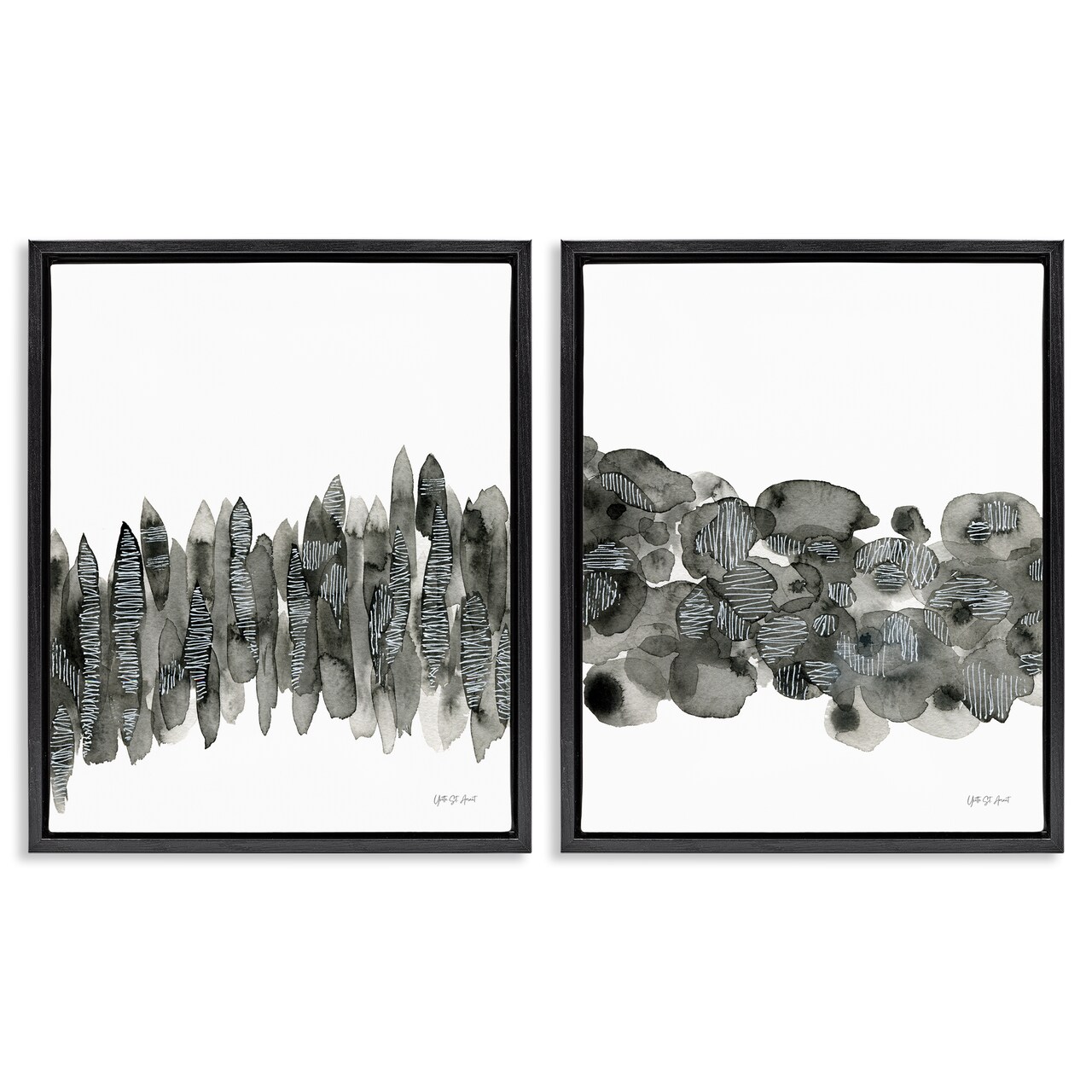 Stupell Industries Abstract Charcoal Kindling 2 pc Framed Floater Canvas Wall Art Set Design by Yvette St. Amant